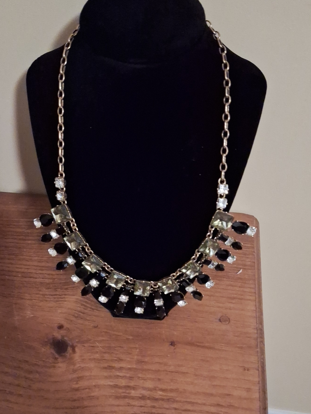 J. Crew Gold-Tone Necklace with Black and Light Green Stones